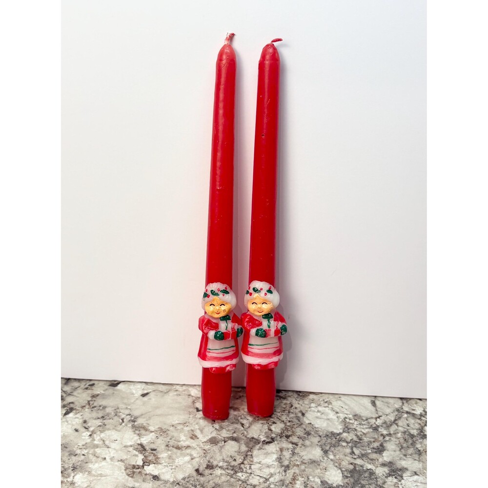 Vintage Pair Of 10” Red Mrs. Claus Tapered Candles